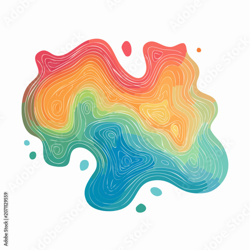 Abstract colorful organic shape with contour lines on white background