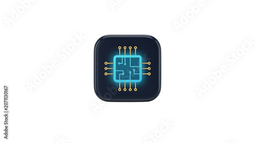 Modern blue circuit board processor chip icon with glowing electronic connections Vector