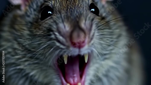 Angry Rat Close-up: A Frightening Display of Rodent Aggression and Sharp Teeth