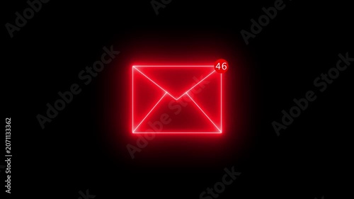Neon email envelope animation on black background, for digital communication, and business messaging 4k video animation.