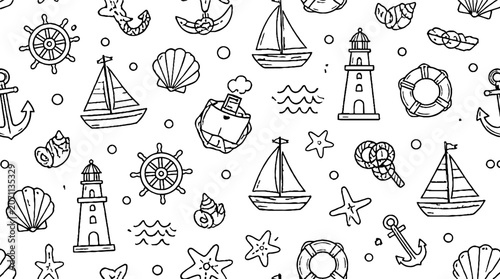 Nautical themed line art illustrations with anchors and ships.