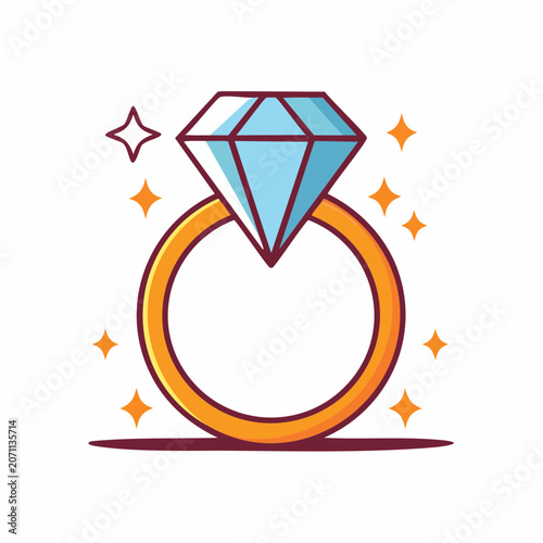 Flat design diamond ring icon with sparkles