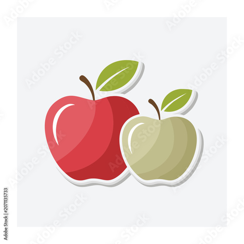 Flat Design Illustration of Red and Green Apples