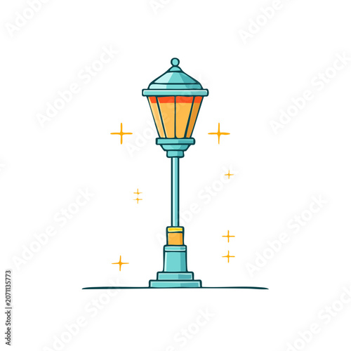Flat illustration of a glowing street lamp
