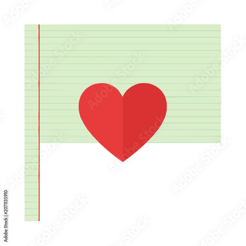 Red heart on green lined flag vector illustration