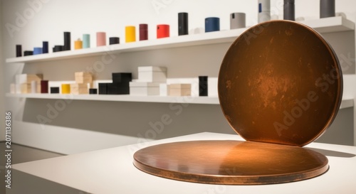 3D product display podium with retail shelf background interior minimalist