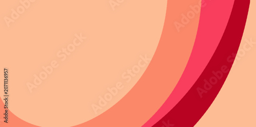 Minimal background with soft peach tones and layered curved arcs in coral, pink, and deep red.