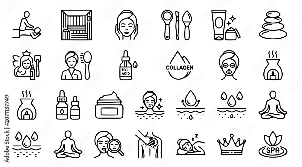 Fototapeta premium Spa and skincare icons for wellness and beauty