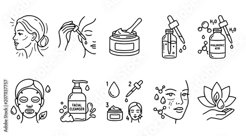 Schilderij op canvas Skincare routine and product illustrations