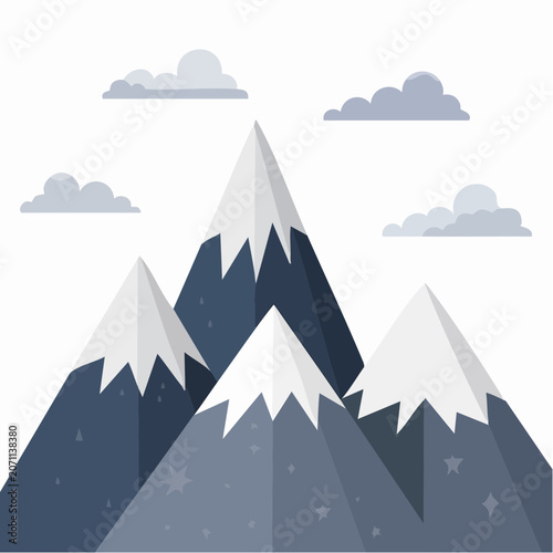 Flat Design Mountains with Snow and Clouds