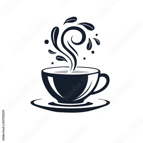 Minimalist black coffee cup with steam and swirl design