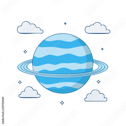 Stylized planet with rings and clouds in flat design