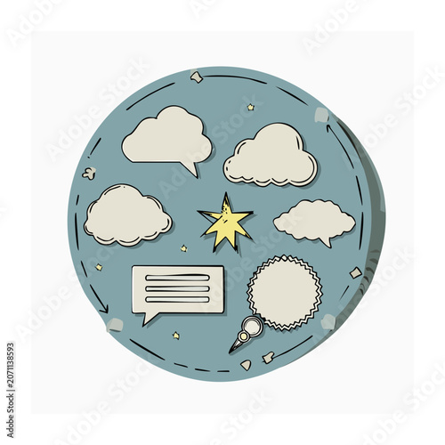 Flat design speech bubbles and clouds illustration
