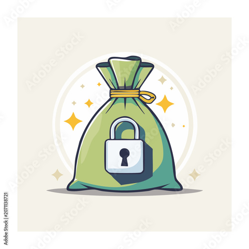 Green money bag with a lock and sparkles
