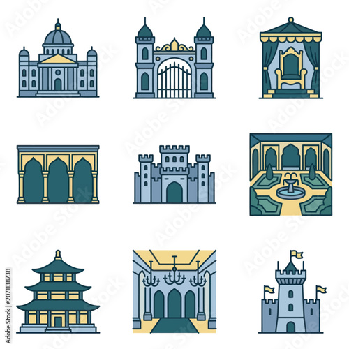 Vászonkép Collection of various architectural structures.