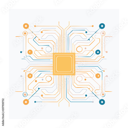 Abstract circuit board with microchip and connections