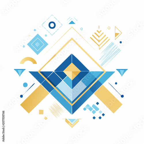 Abstract Geometric Design with Blue and Gold Shapes