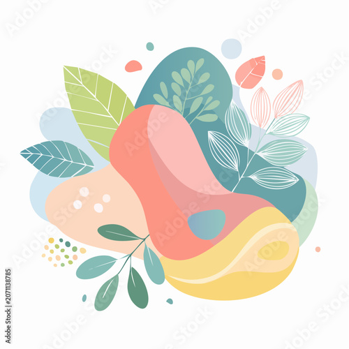 Abstract Organic Shapes and Leaves in Pastel Colors