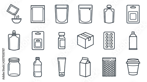 Fotografie Assorted product packaging and container outline icons.