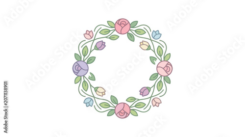 Floral Wreath with Pink Roses Leaves.