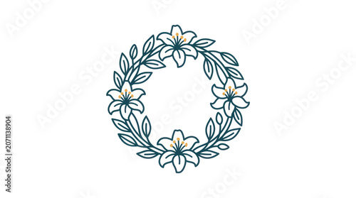 Floral Wreath with Leaves and Flowers.