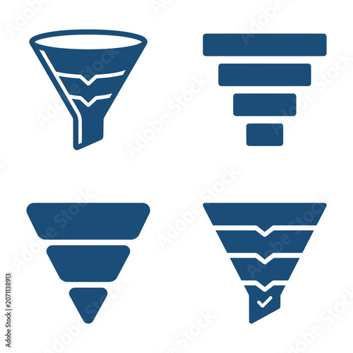 Four Blue Funnel Diagrams Icons.