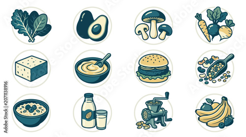 Food icons with healthy eating theme.