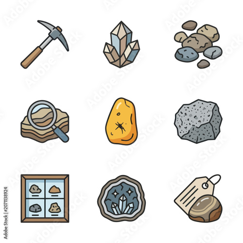 Geology tools and rock samples.