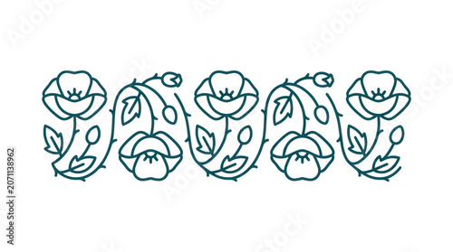 Green line drawing of roses.
