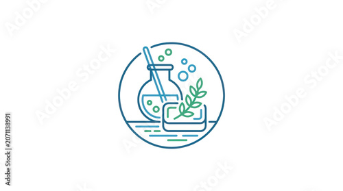 Green plant in a science beaker.