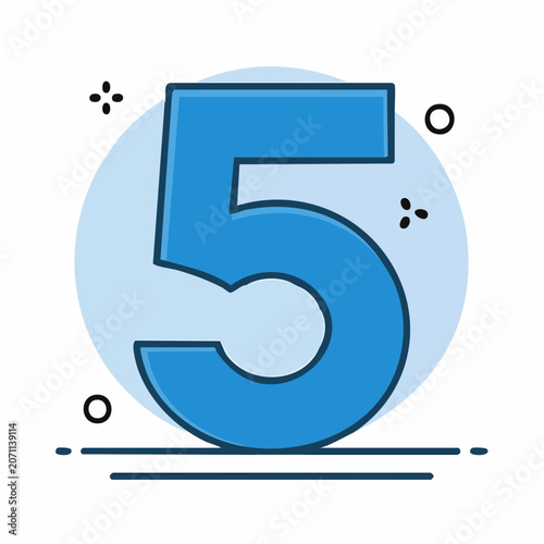 Blue Number 5 Icon with Sparkles and Circle Background