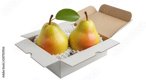 Fresh apples and pears in cardboard box.