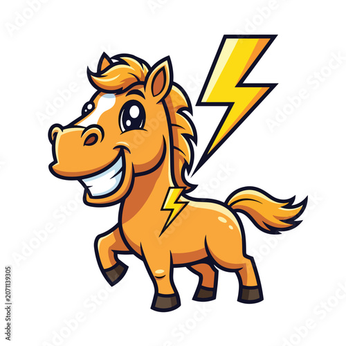 Cute cartoon horse character with lightning bolt symbol.