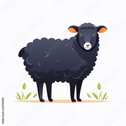 Flat design illustration of a black sheep standing in grass