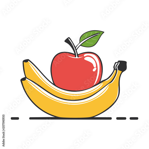 Flat design illustration of apple and banana