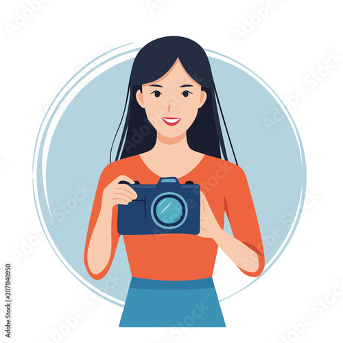 Flat illustration of woman holding camera