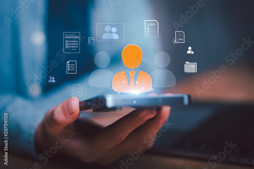 Human resources manager evaluates job candidates through a digital recruitment platform, managing talent acquisition, employee screening, workforce planning, candidate assessment, personnel records