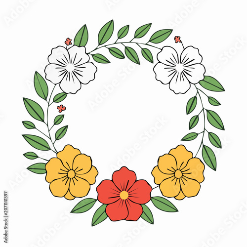 Floral Wreath with White, Yellow, and Red Flowers