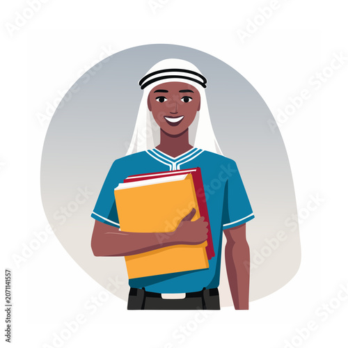 Student holding books in flat vector style