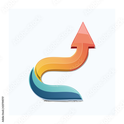 3D curved arrow pointing upwards with gradient colors