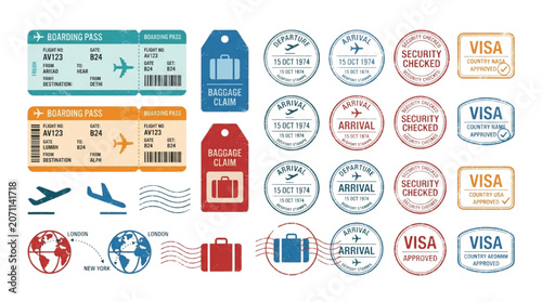 Cuadro en lienzo Collection of Travel and Tourism Icons Featuring Boarding Passes Luggage Tags St