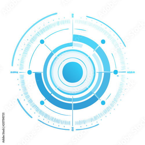 Abstract blue digital interface with concentric circles and data