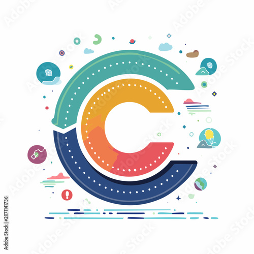 Abstract Circular Graphic with Icons and Elements