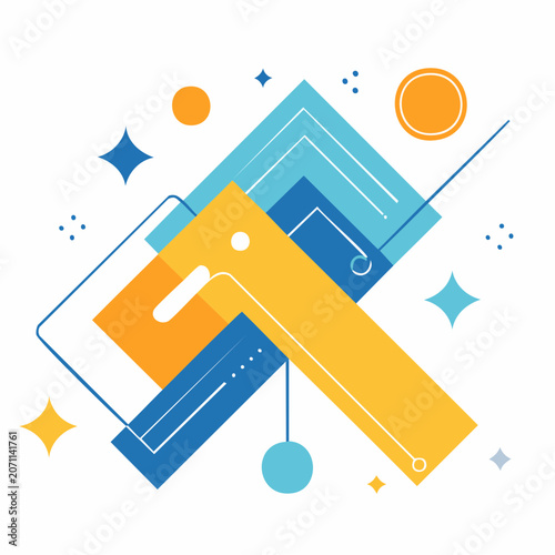 Abstract Geometric Shapes with Blue and Orange Colors