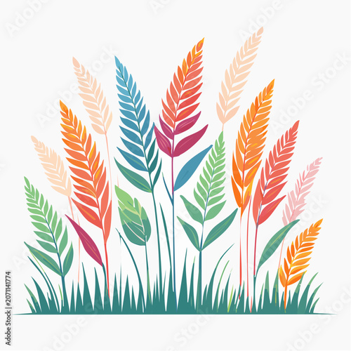 Abstract illustration of colorful grass and plants