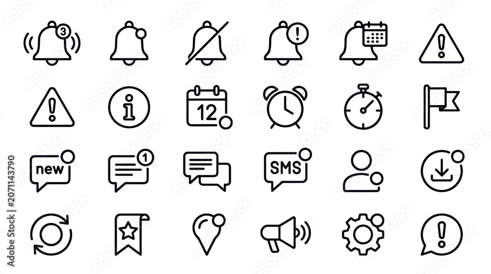 Fototapeta premium Alert management and reminder system application icons