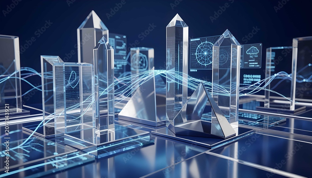 Fototapeta premium Cyber security blockchain cloud computing data streams visualization concept