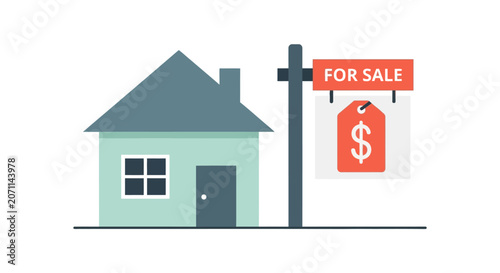 Quadro su tela House with a for sale sign and a dollar sign price tag indicates a residential property market listing