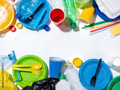 Colorful Plastic Waste Background for Recycling and Environmental Sustainability Concept