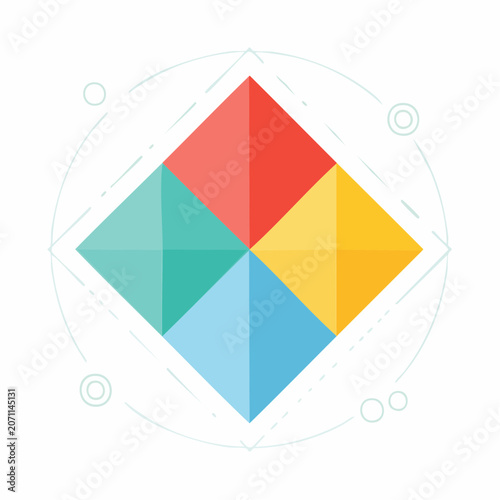 Abstract Geometric Diamond with Four Colorful Quadrants and Circular Elements